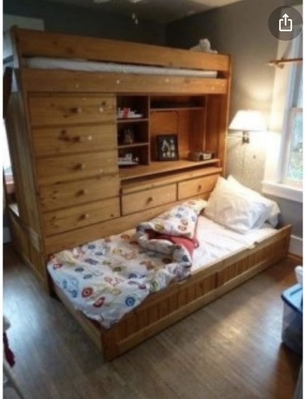loft bed with desk and dresser and trundle