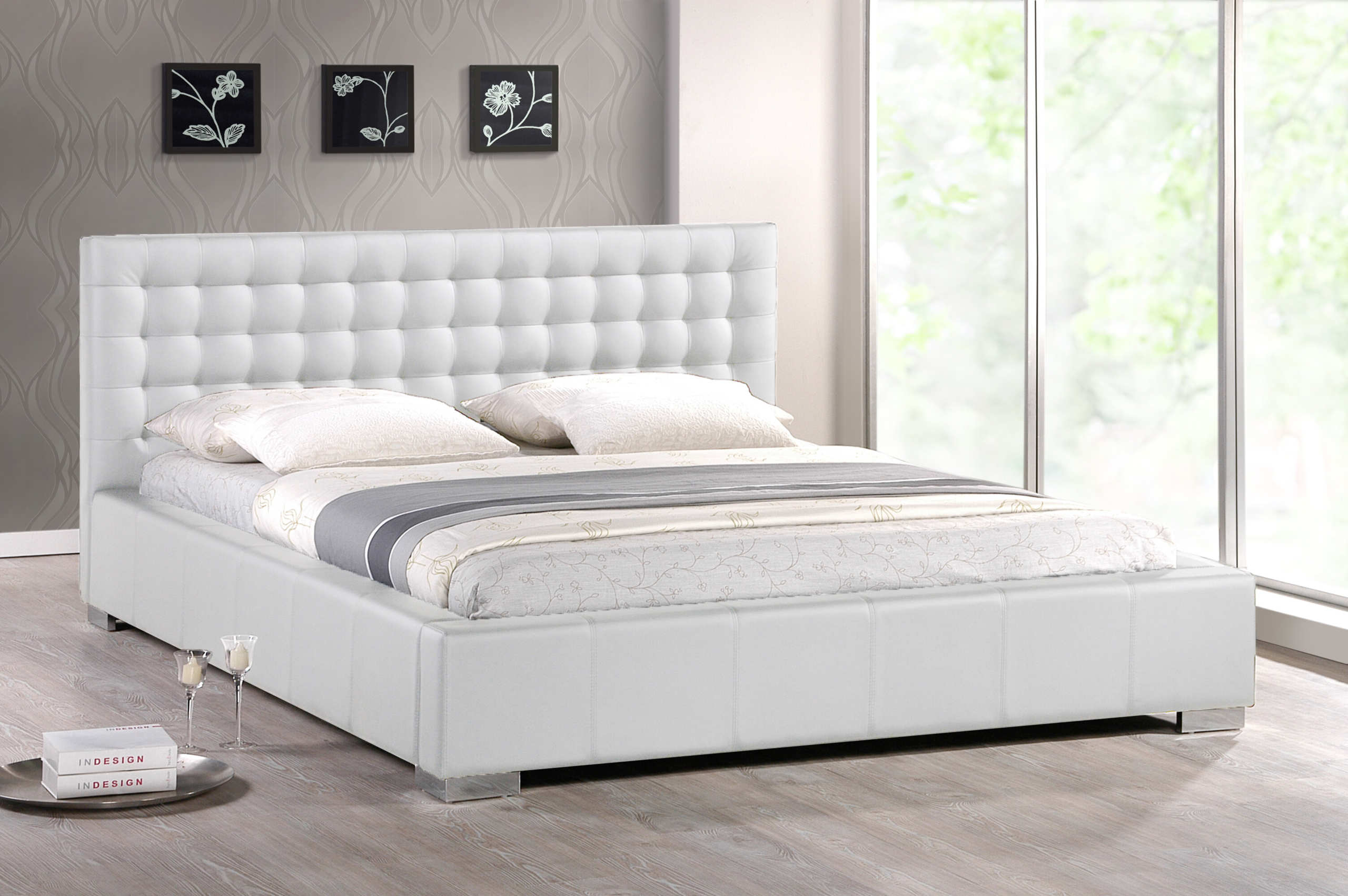 Madison White Modern King Size Bed With Upholstered Headboard