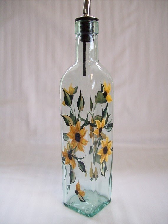 Oil decanter hand painted with