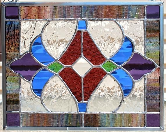 Purples blue and green stained glass panel by goodgriefglass 59