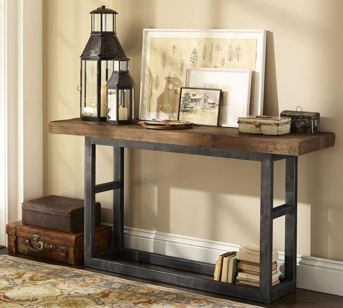 Wrought iron and on sale wood console table