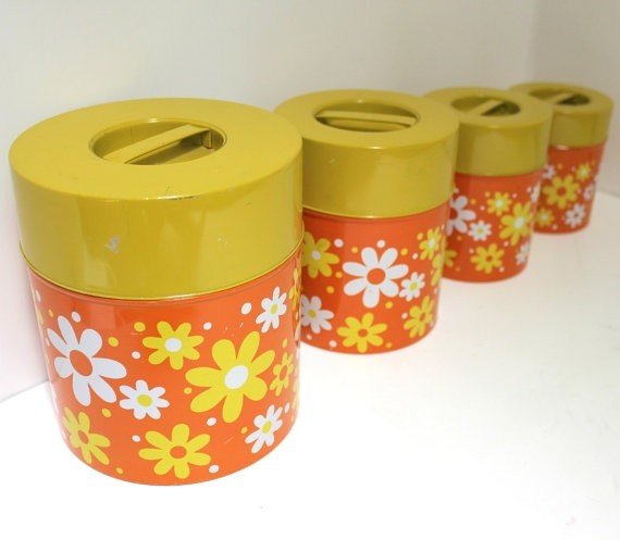 Set 4 daisy canisters kitchen nesting