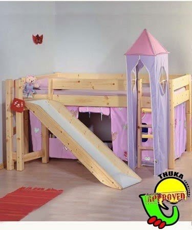 bunk beds with a slide attached