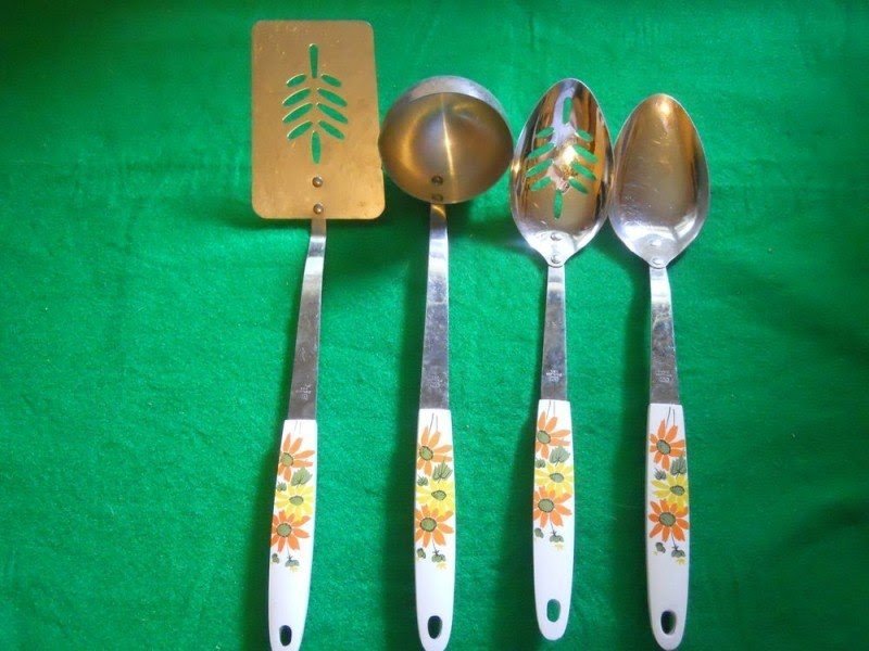 Vintage ekco stainless kitchen utensils set of 4 retro floral