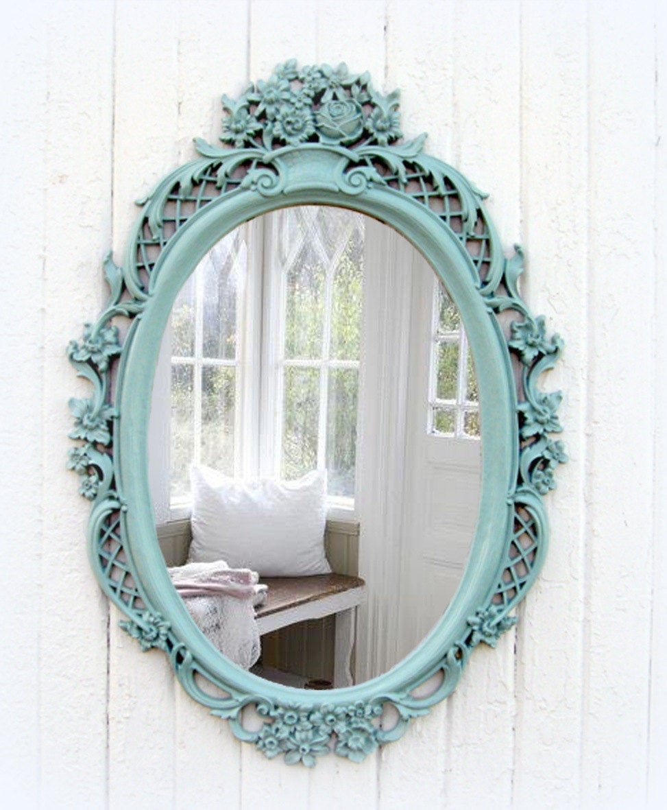 Vintage mint oval mirror shabby chic