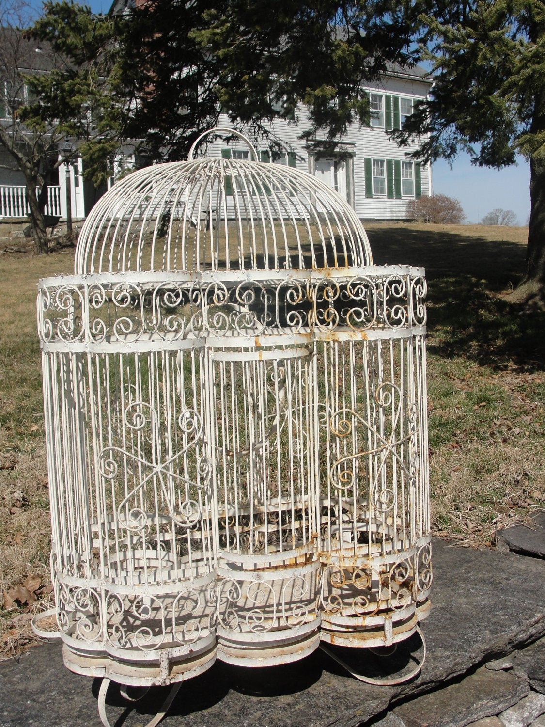 Vintage White Iron Bird Cage