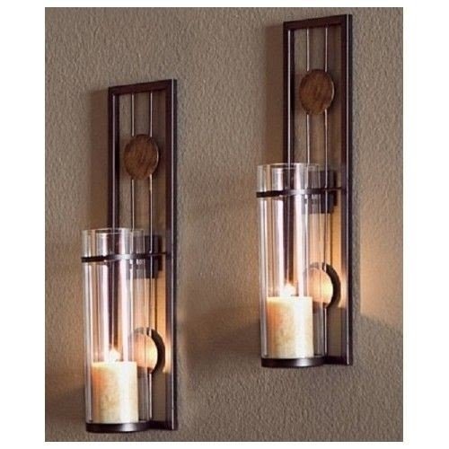 Wall Pillar Candle Sconce Set Modern Abstract Contemporary Design Metal Romantic