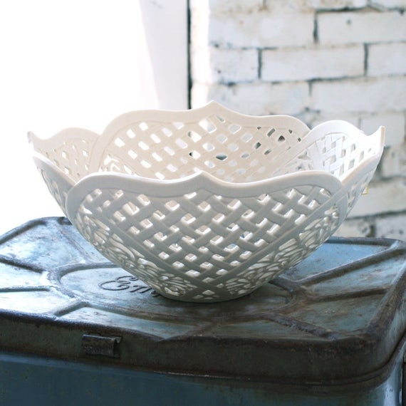 White ceramic fruit basket