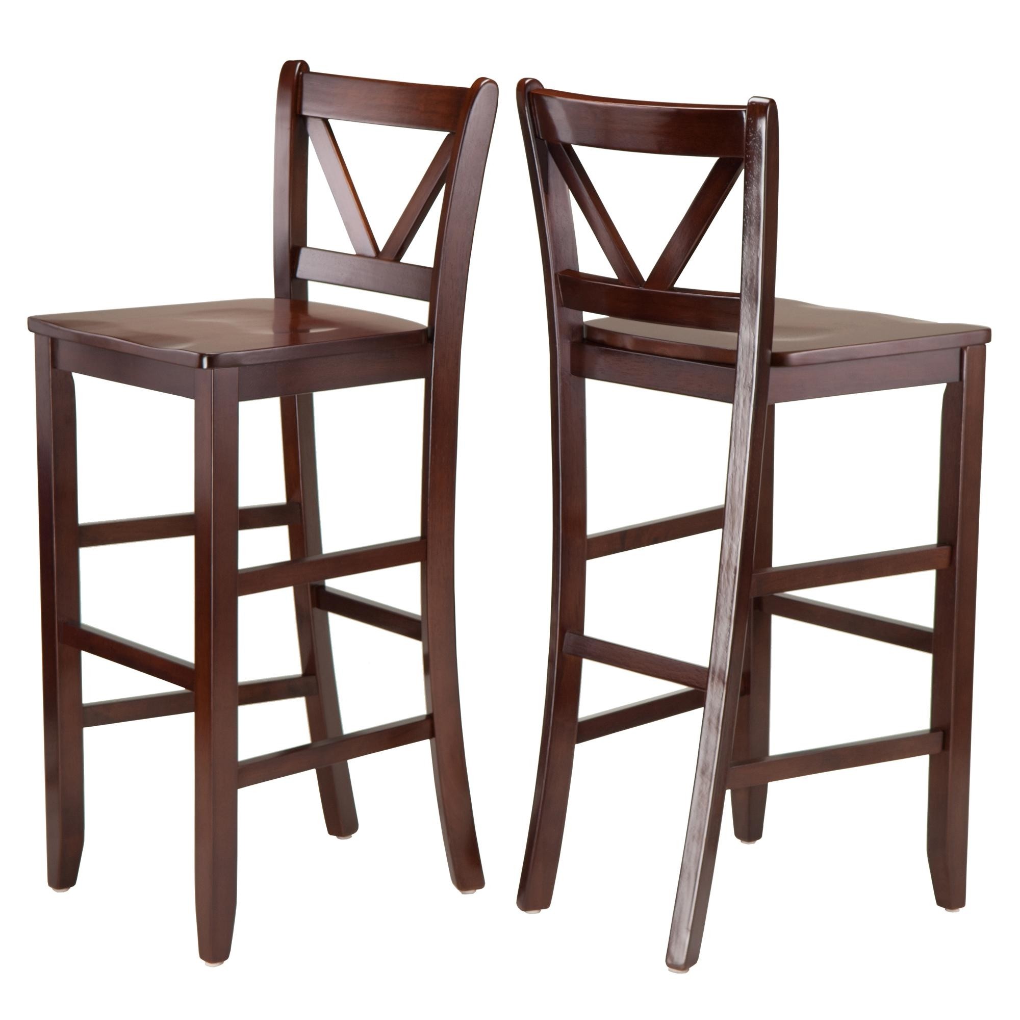 Winsome Victor 2-Piece V-Back Bar Stools, 29-Inch, Brown