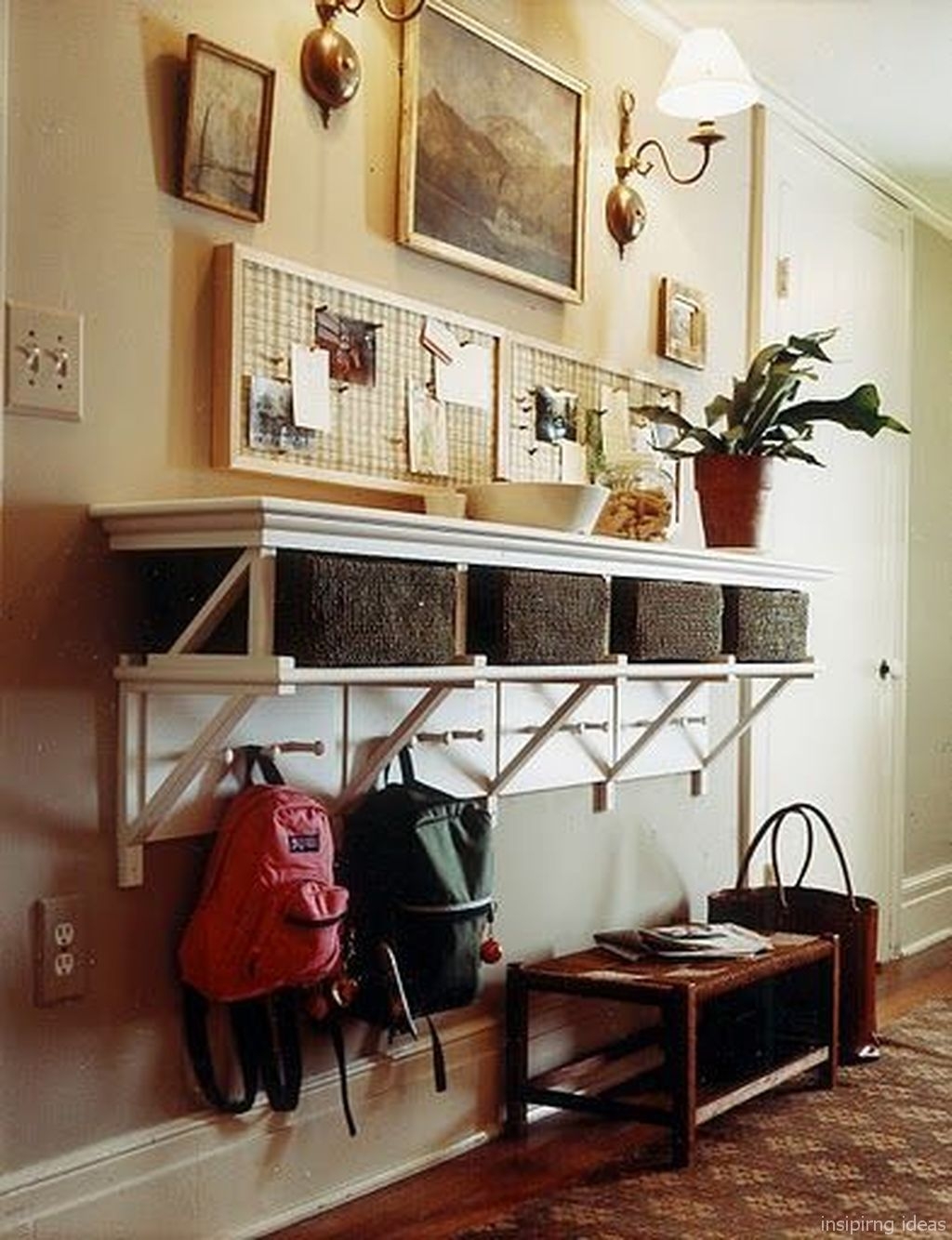 Wire basket shelf with hooks