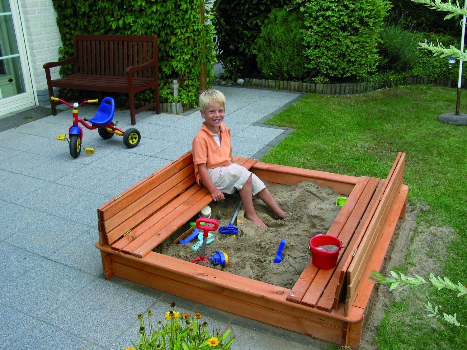 Details about   Dollhouse Miniature Outdoor Stained Wood Sandbox with Sand & Corner Seats AM305 