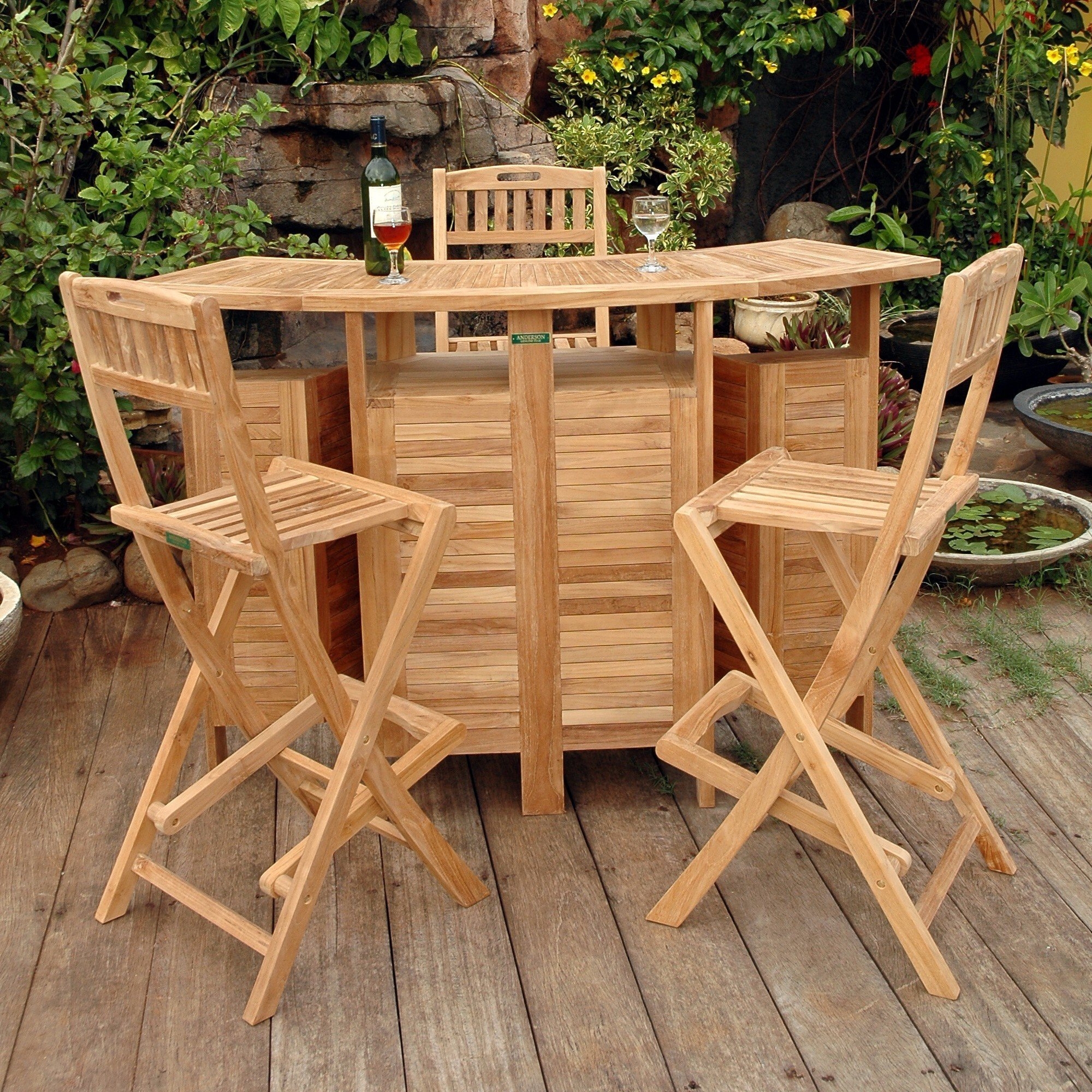 Alta vista teak wood folding bar and bar stool set