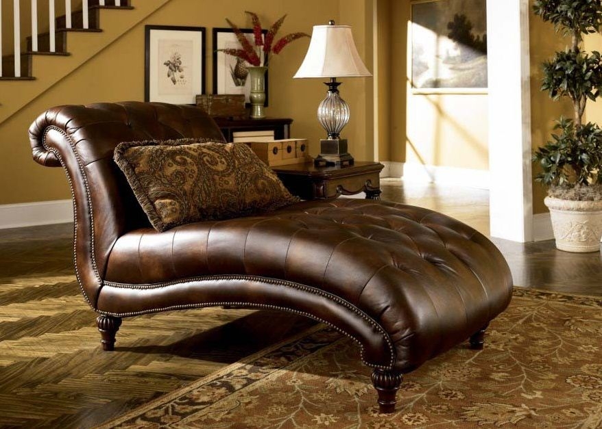 Ashley famous collection antique leather chaise lounge