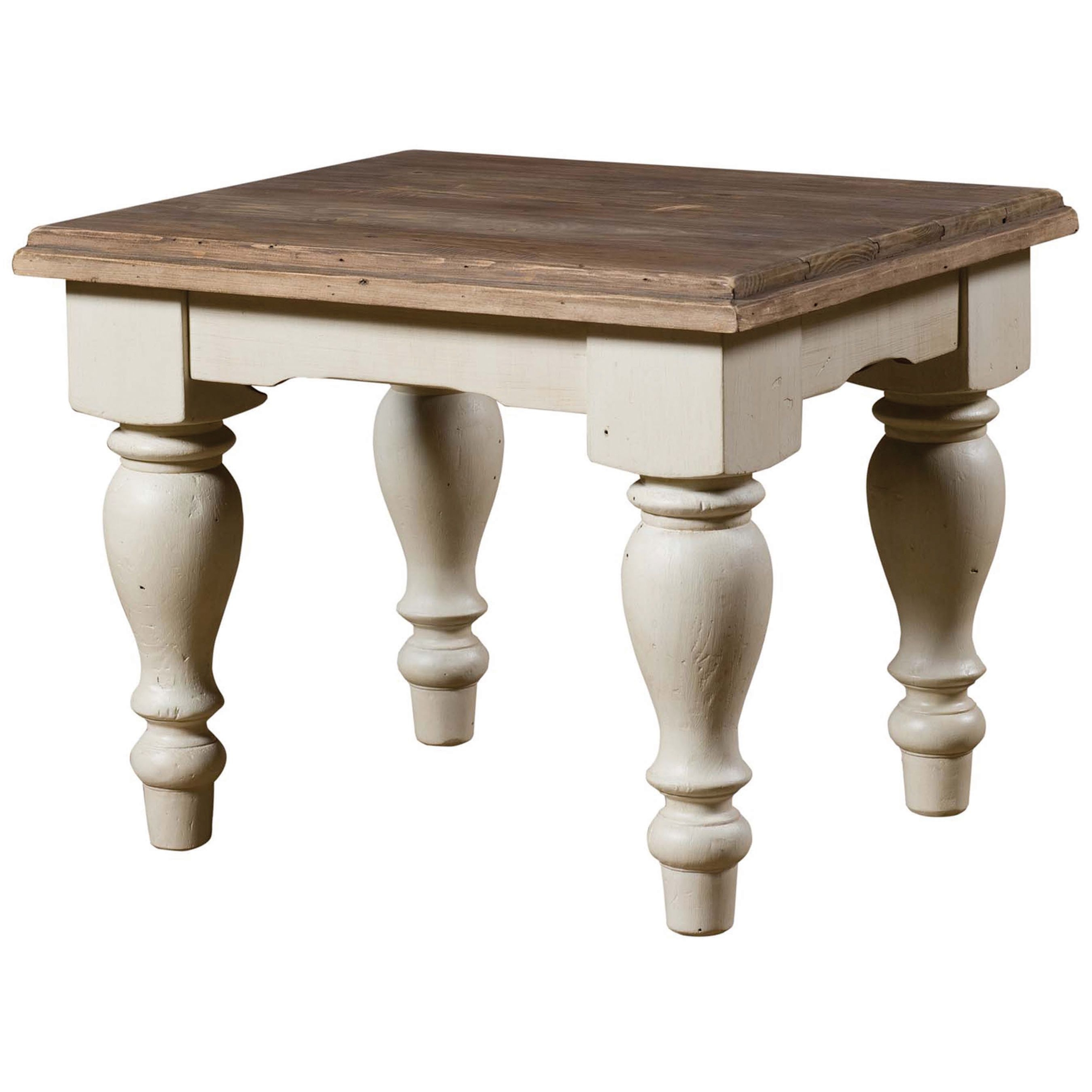 French country solid wood end table with turned legs
