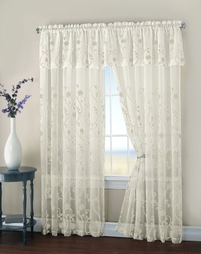 HLC.ME Malta Floral Embroidery Matte Sheer with Attached Valance Window Curtain Panel - 84" Long