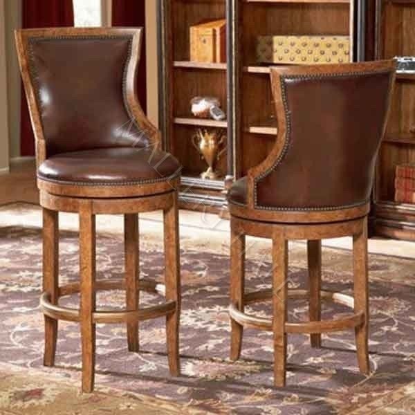 Top grain leather swivel bar stool
