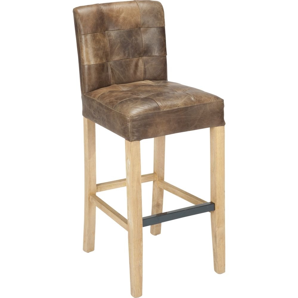 Whitby bar stool w distressed light brown top grain leather