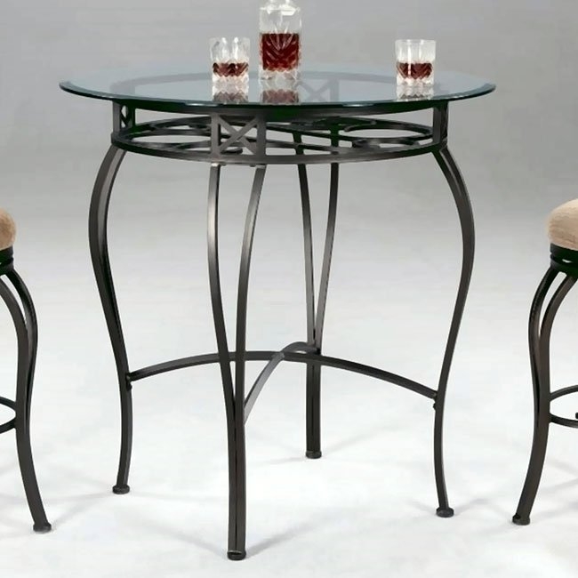Wrought iron round glass counter height table