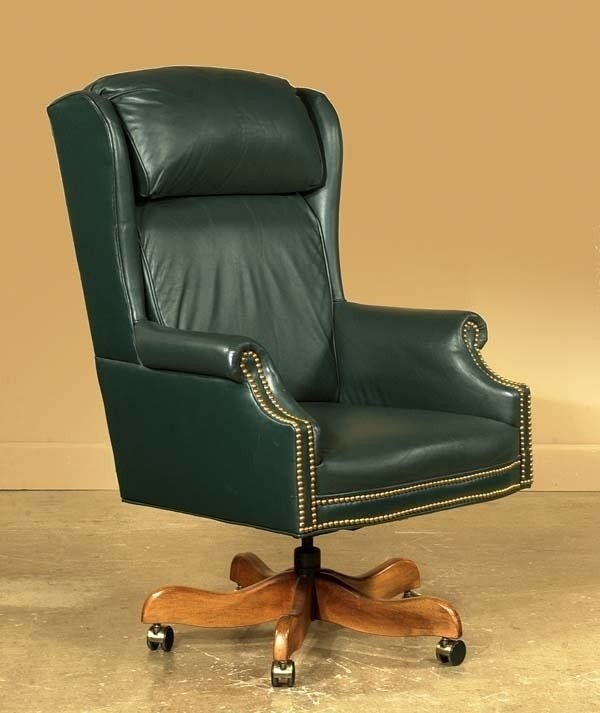 690 green leather swivel desk chair with pillow back