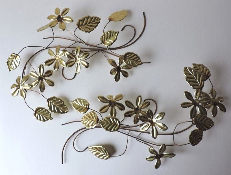 A Pair Of Gold Floral Flower And Leaf Metal Wall Art Hanging Relief Plaques