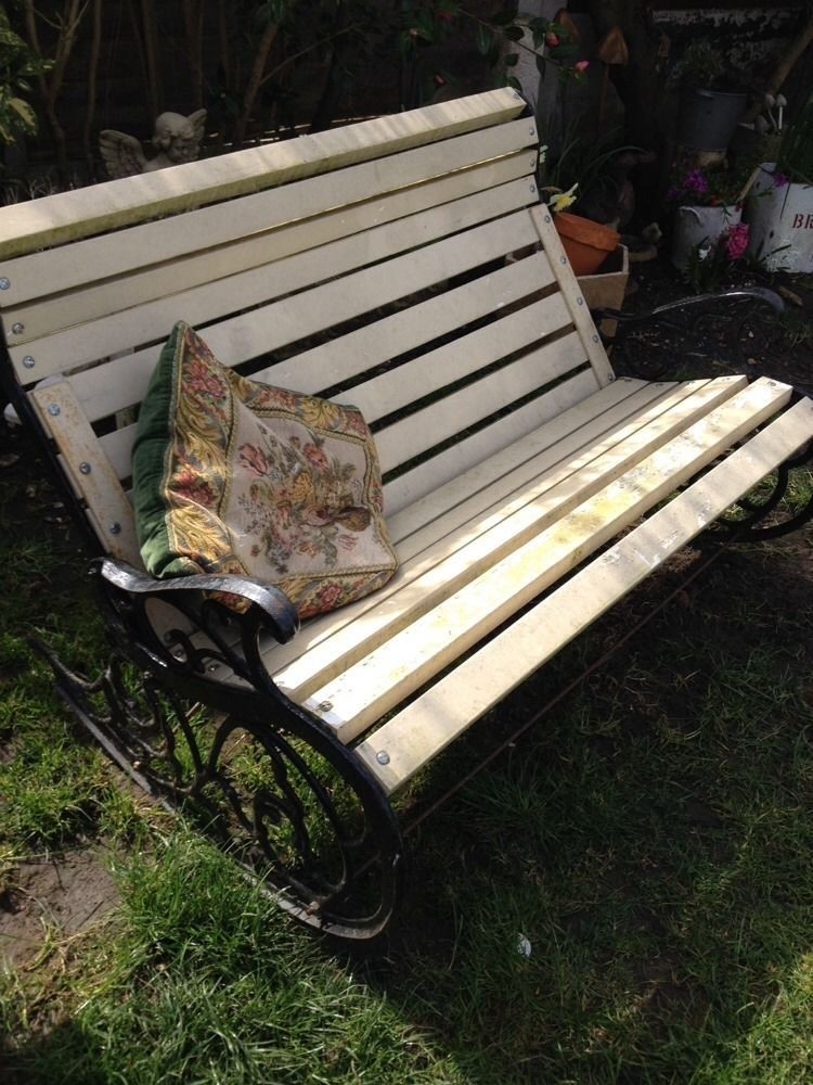 Antique victorian black wrought iron rocking garden bench