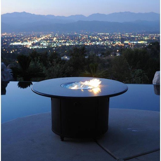 Athena round patio chat table with propane burner and granite
