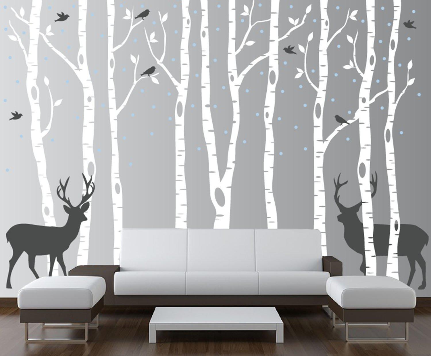 Birch tree wall decal forest with snow
