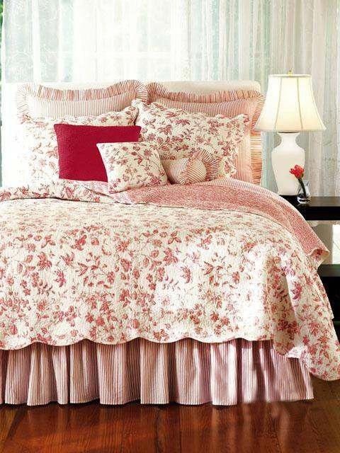 Brighton red toile quilt and bedding discount home bedding