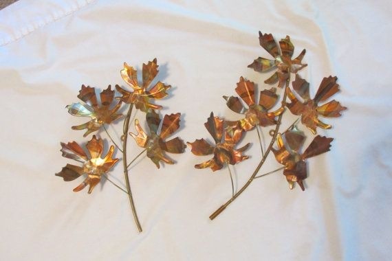 Copper maple leaf stem set of 2 wall hanging