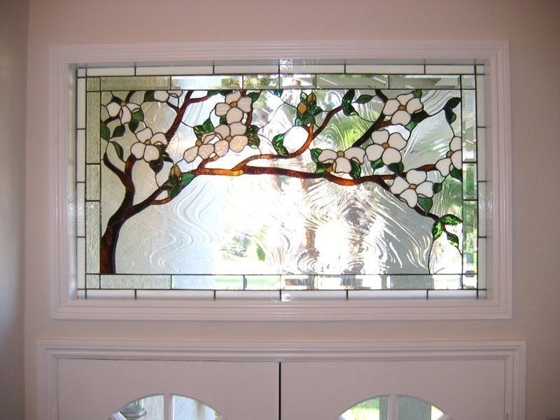 Dogwood stained glass panel