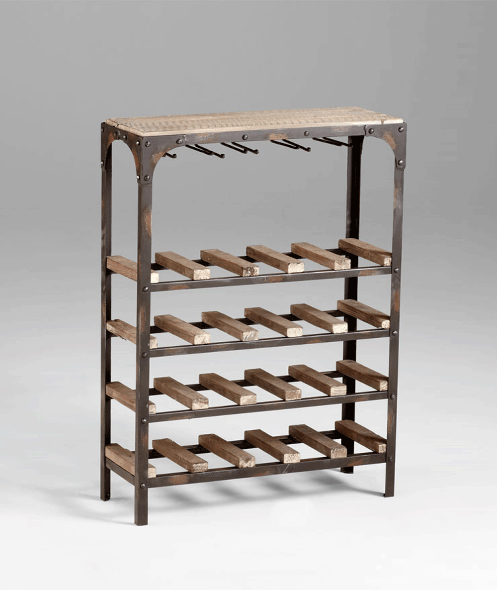 Gallatin industrial metal rustic wood narrow console wine rack