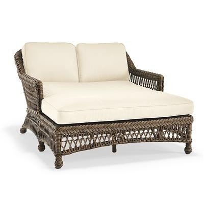 Hampton Double Chaise with Cushions in Driftwood Finish - Resort Stripe Blue, Special Order - Frontgate, Patio Furniture