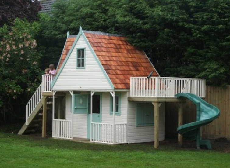 tp chalet wooden playhouse & slide