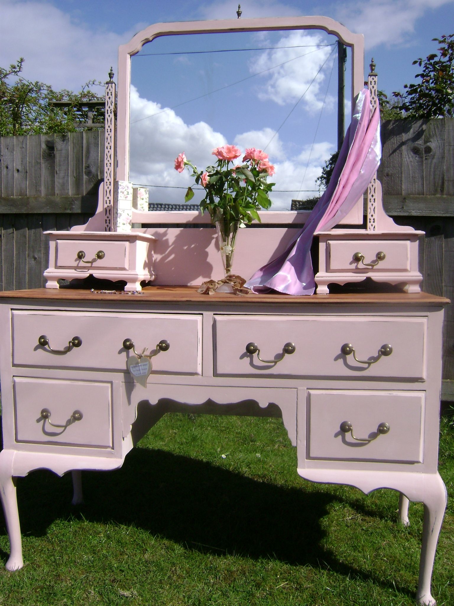 Solid Mahogany Wood Small Dressing Table & Mirror with 7 Drawers Antique  Design