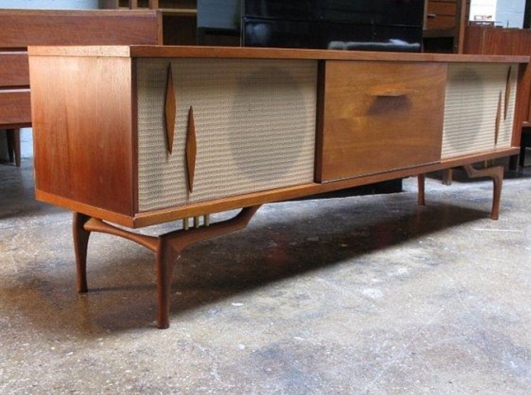 Mid century record cabinet with speakers