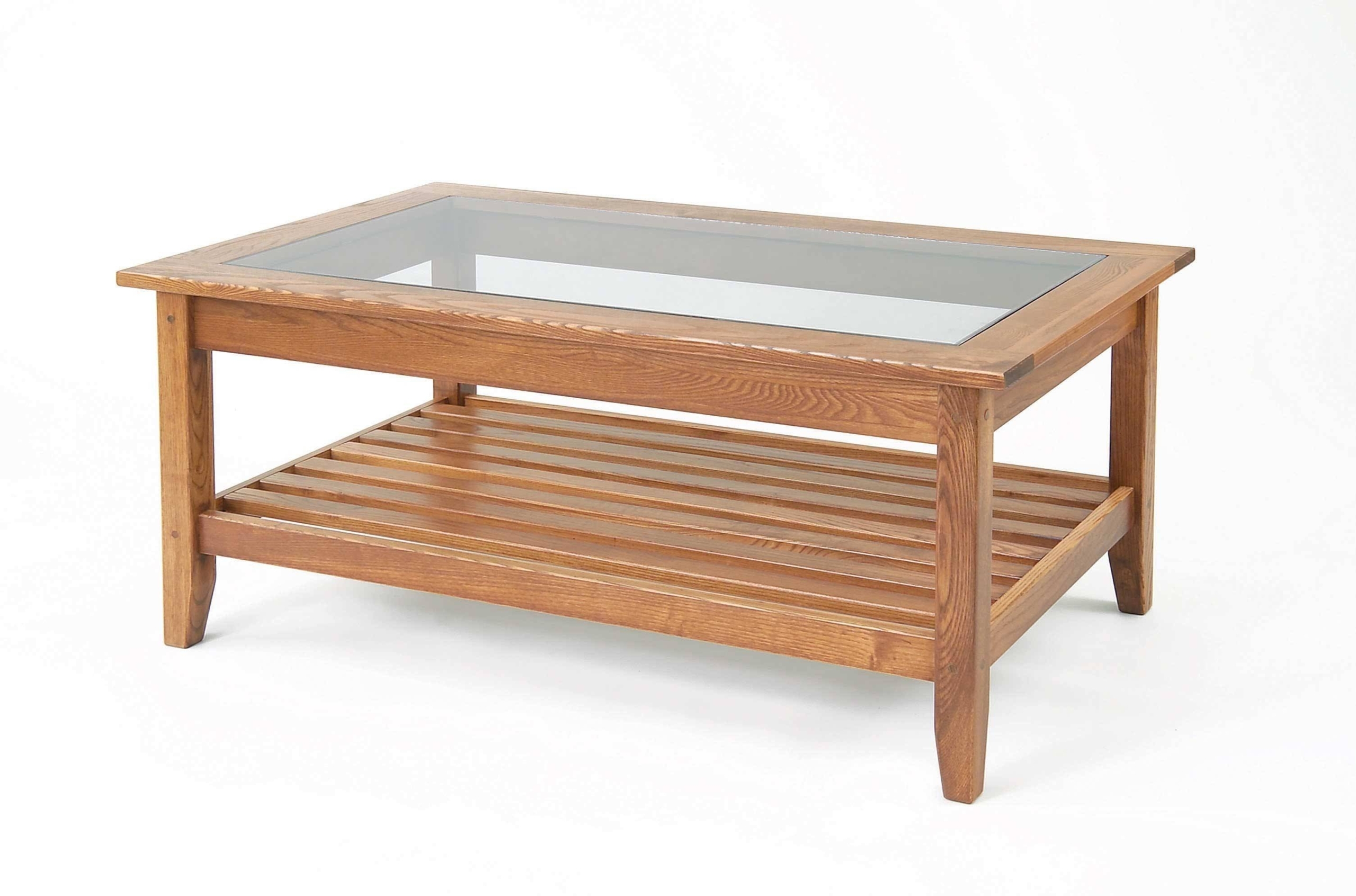 Oak coffee table with glass top
