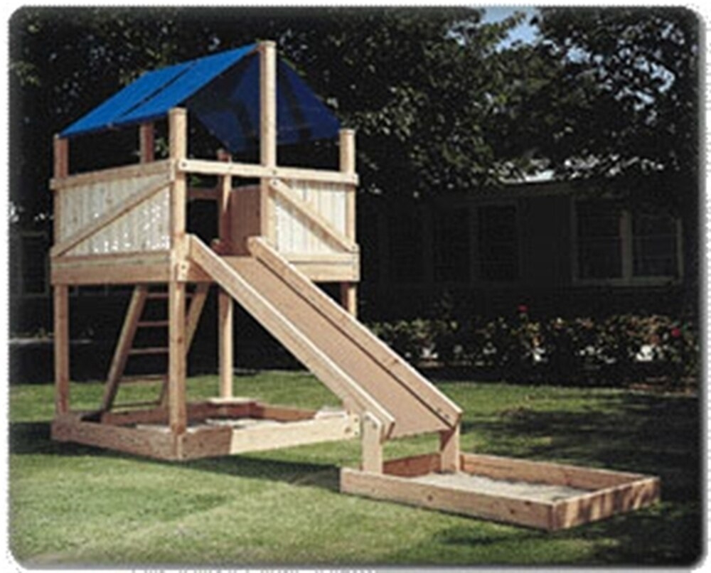 Outdoor playhouse with slide