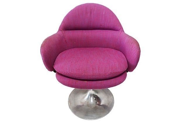 Pink mid century modern swivel chair