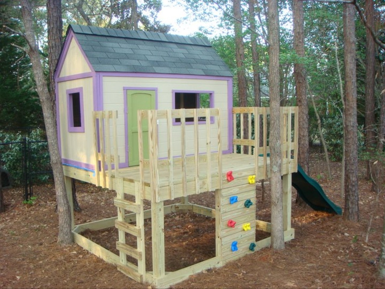Playhouse with slide and swing
