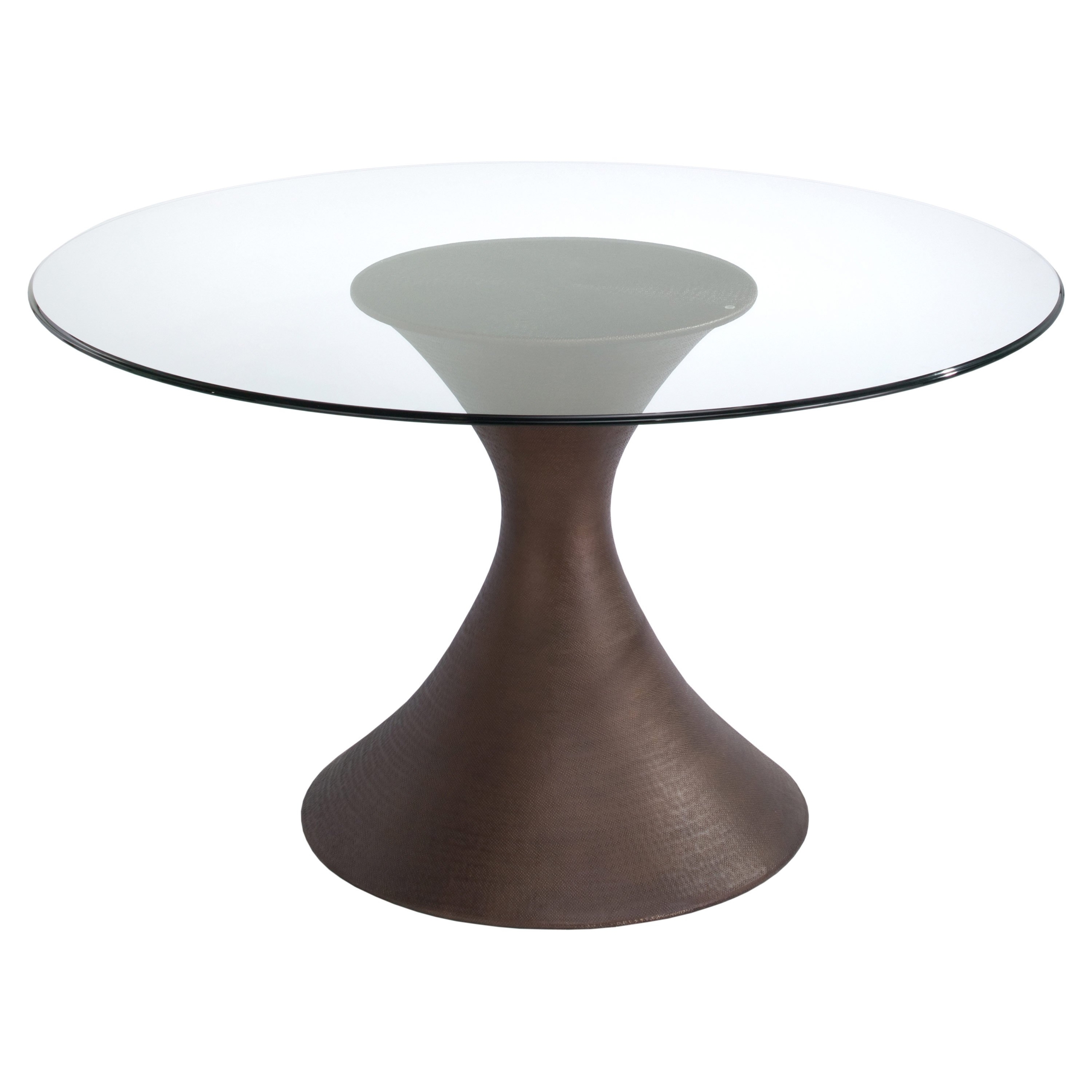 Round glass dining table wood base