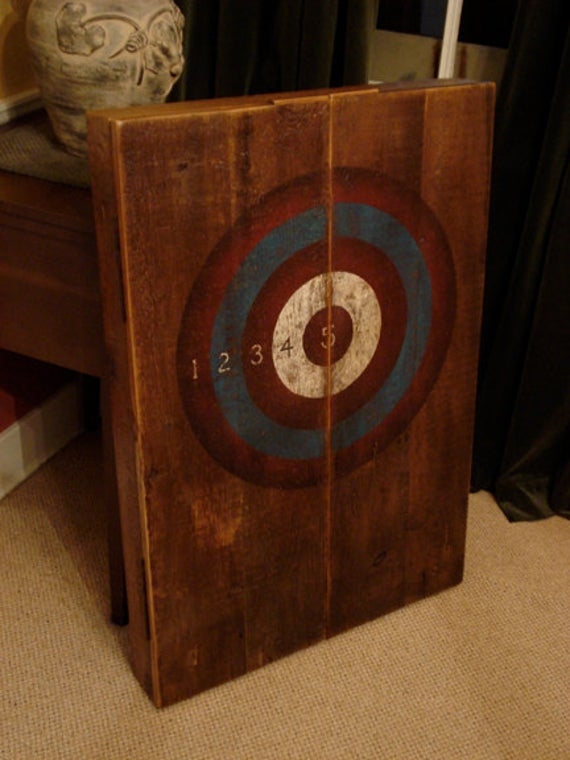 Rustic dart board cabinet