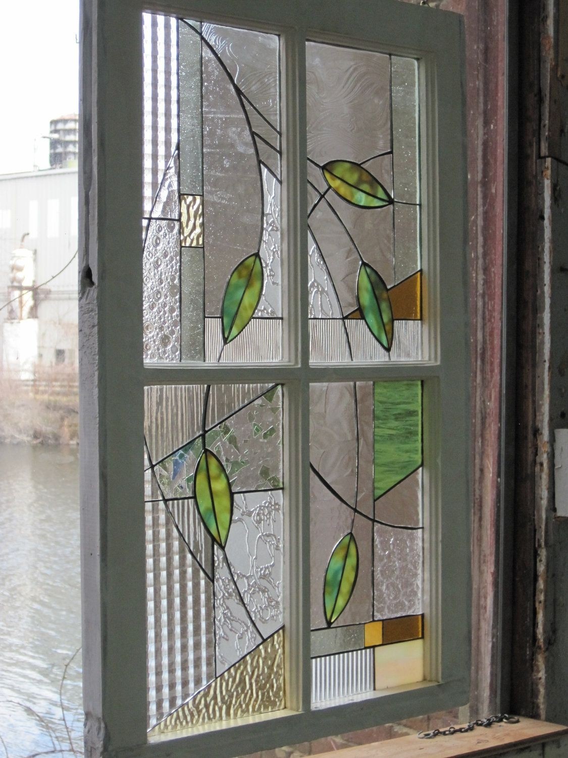 Stained glass leaves in shabby chic