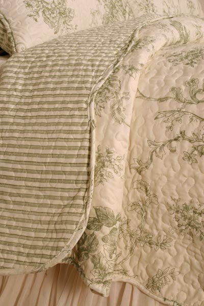 Toile quilt set detail ballard french country sage green toile