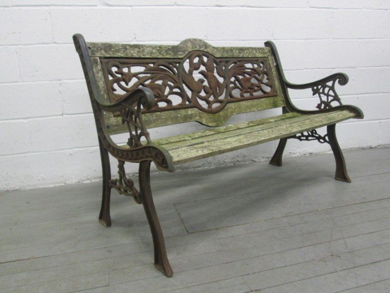 Vintage wrought iron garden bench image 2