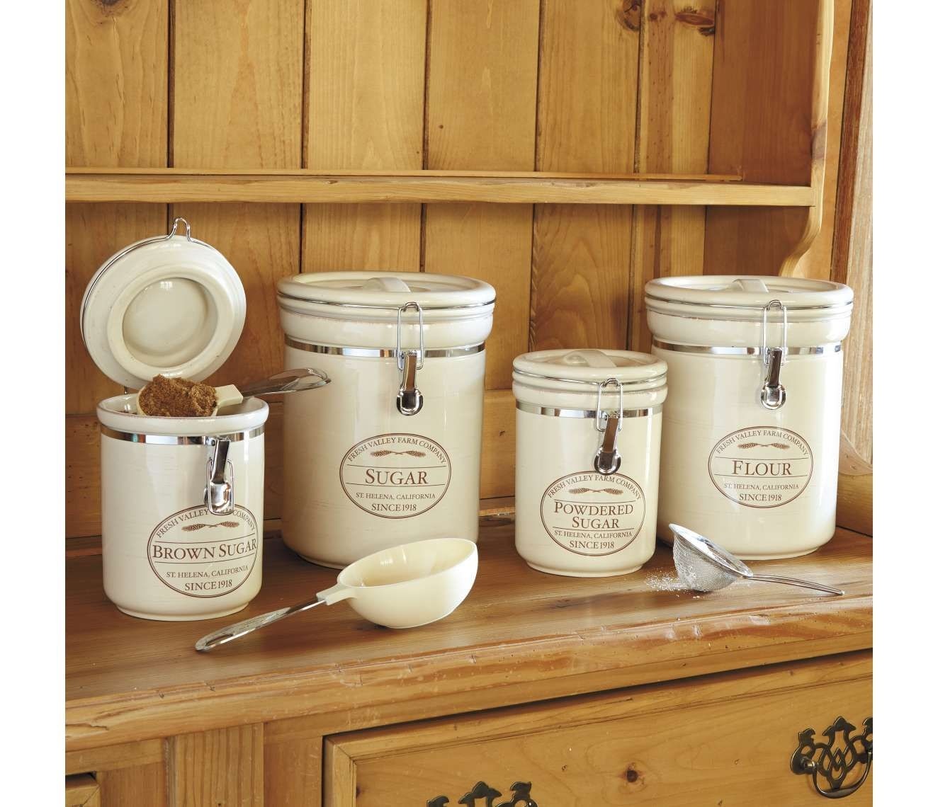 Flour And Sugar Canisters - Foter  Stoneware canister set, Kitchen canister  sets, Flour canister set