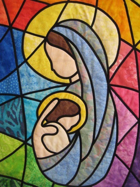 Madonna and child stained glass quilted