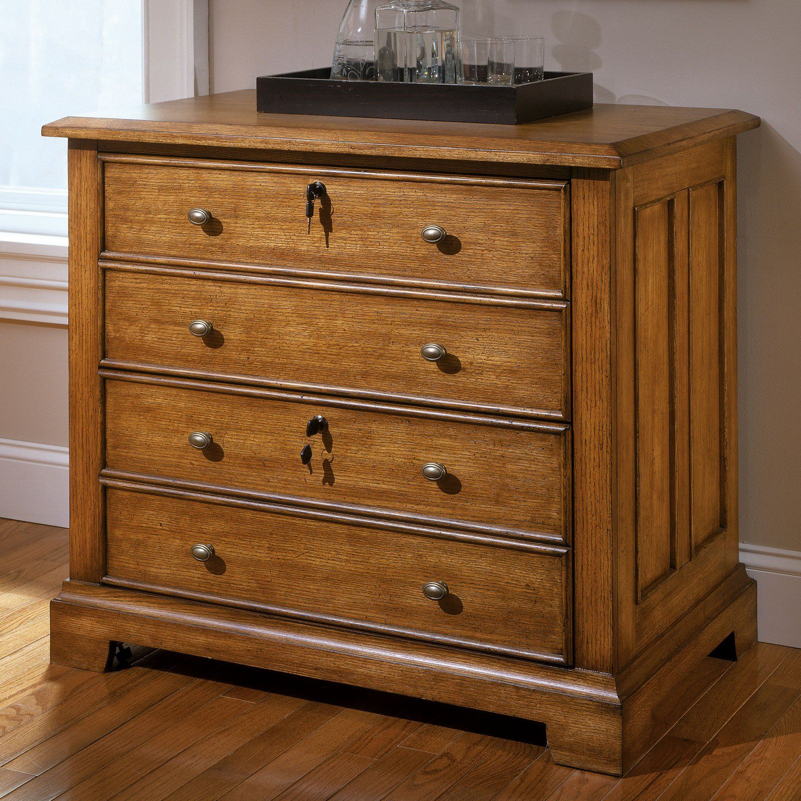Oak wood lateral file cabinet with 4 drawer