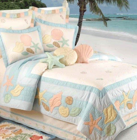 Pillow shams and bedding accessories capture the essence of beach