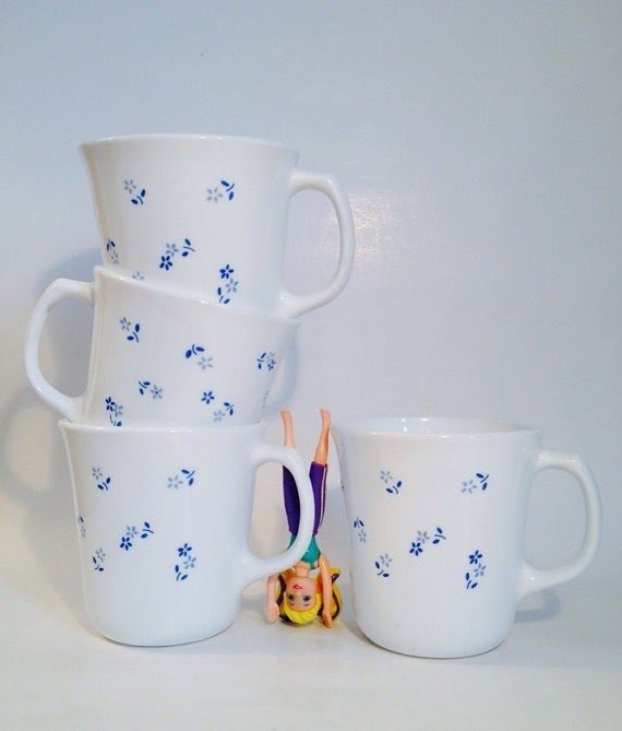 Vintage CORNING CORELLE Provincial Blue Flower 8oz Coffee Tea Mug Cup- Set  of 7