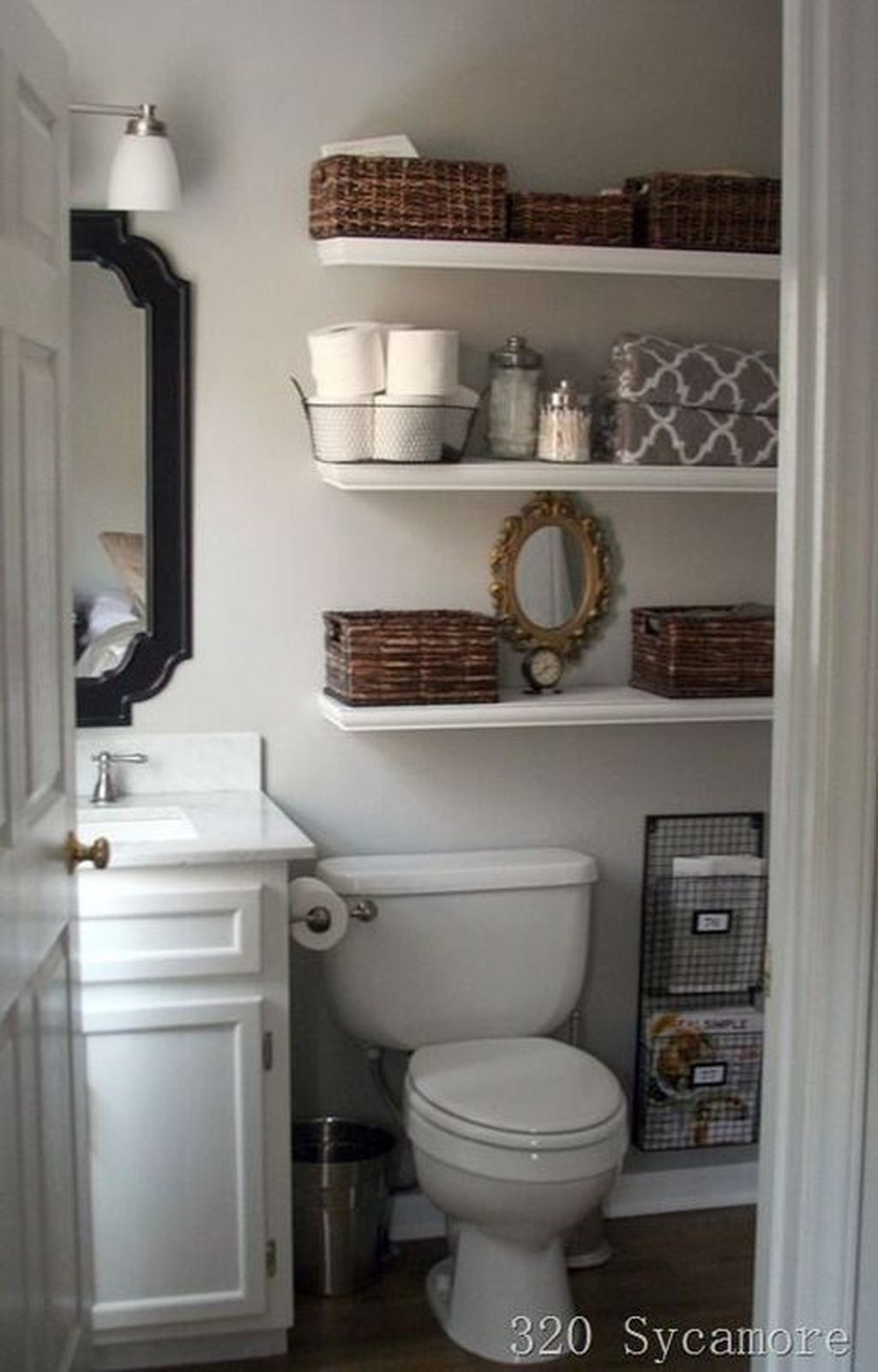 glass shelf above toilet